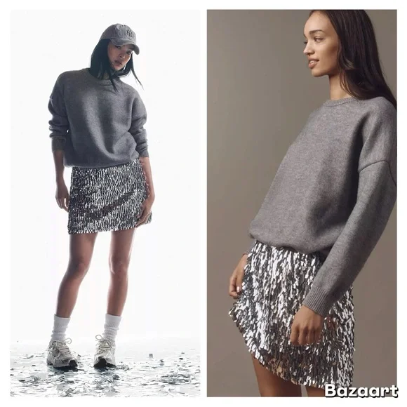 NWT Anthropologie Mare Mare Long Sleeve Knit Sequin Twofer Mini Dress Sz S - Picture 6 of 10